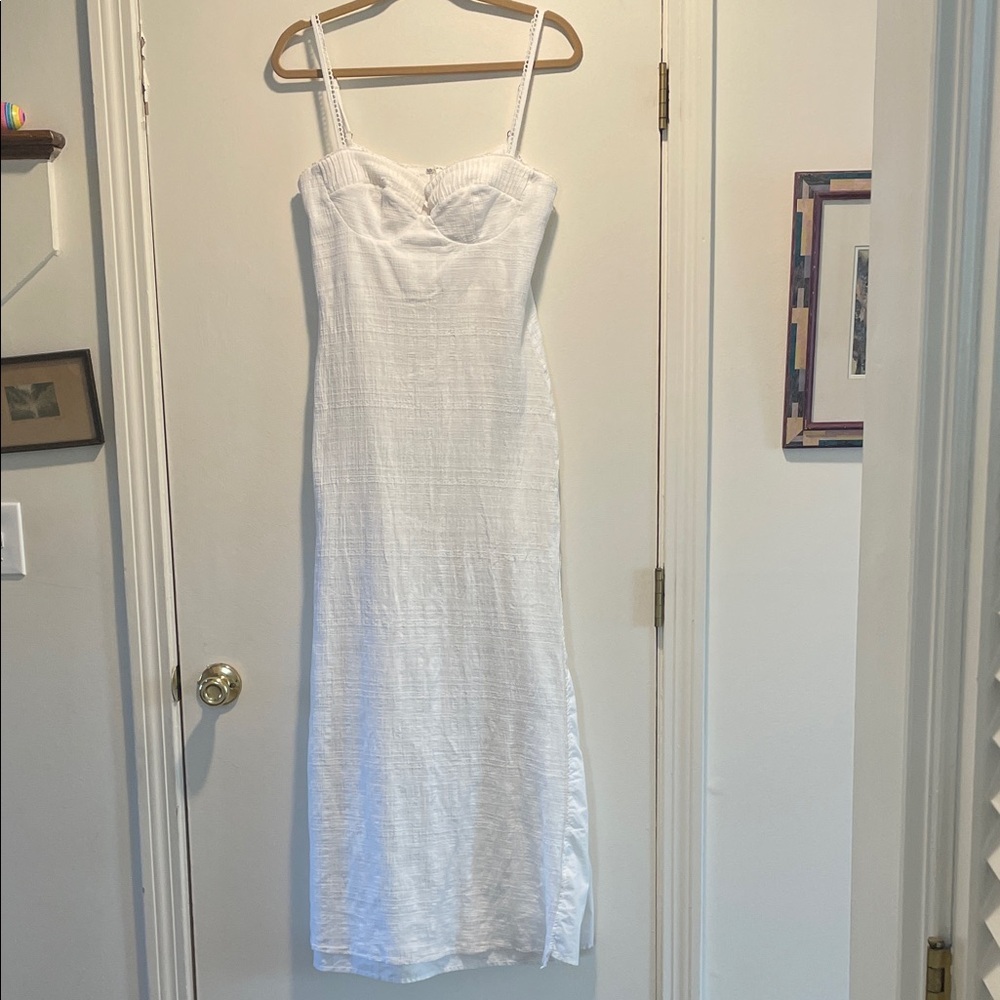 Peixoto White Maxi Textured Slip Dress with Detail Spaghetti Straps